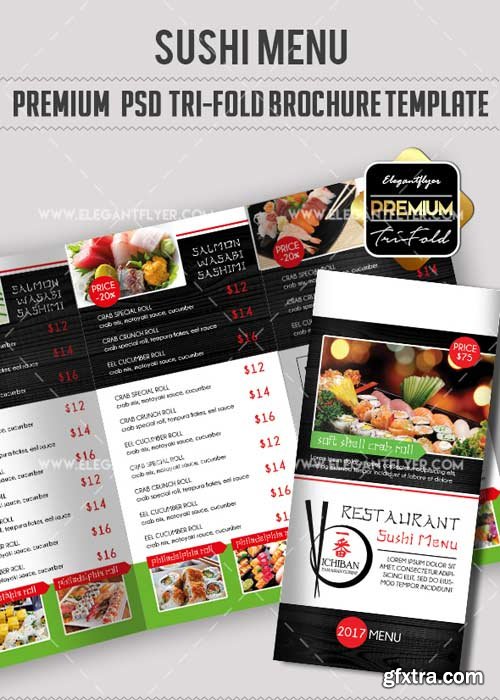 Sushi V12 Premium Tri-Fold PSD Brochure Template food menu