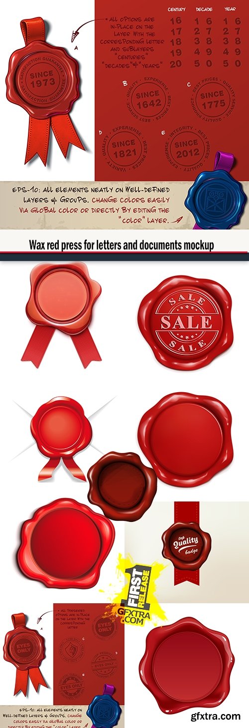 Wax red press for letters and documents mockup