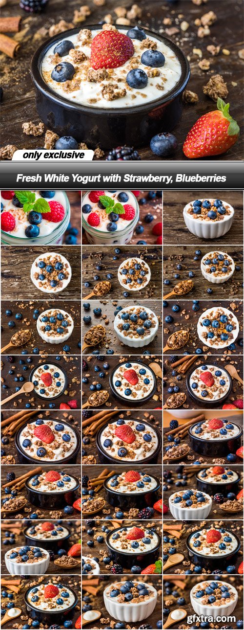 Fresh White Yogurt with Strawberry, Blueberries - 25 UHQ JPEG