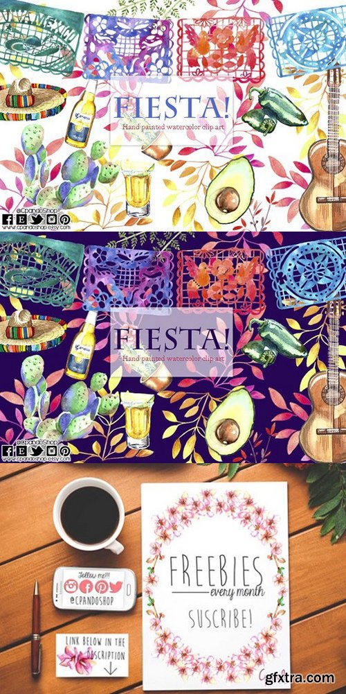 CM - Mexican Fiesta watercolor Clip art 1473200