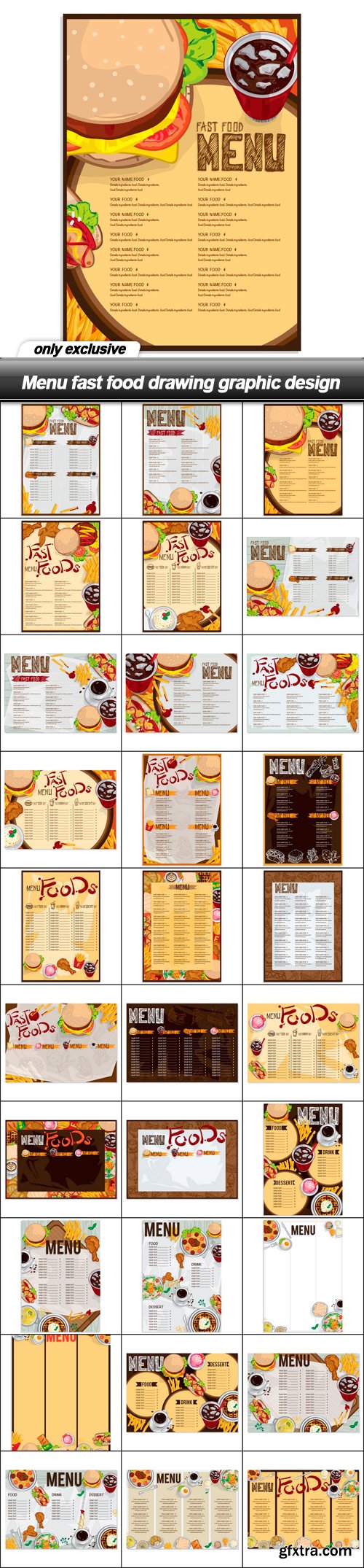 Menu fast food drawing graphic design - 30 EPS
