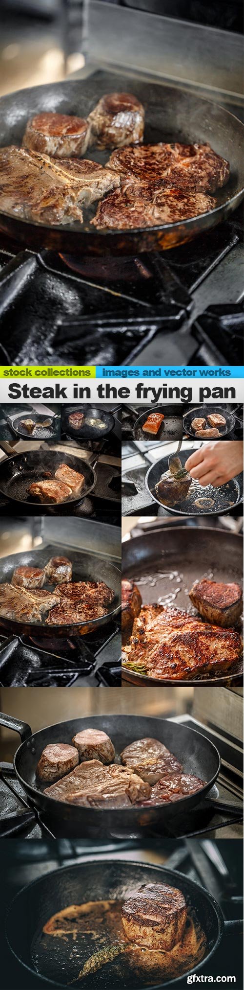 Steak in the frying pan, 10 x UHQ JPEG