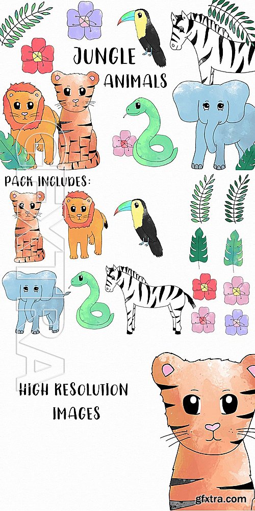 CreativeMarket Watercolor Jungle Animals Pack 1413676