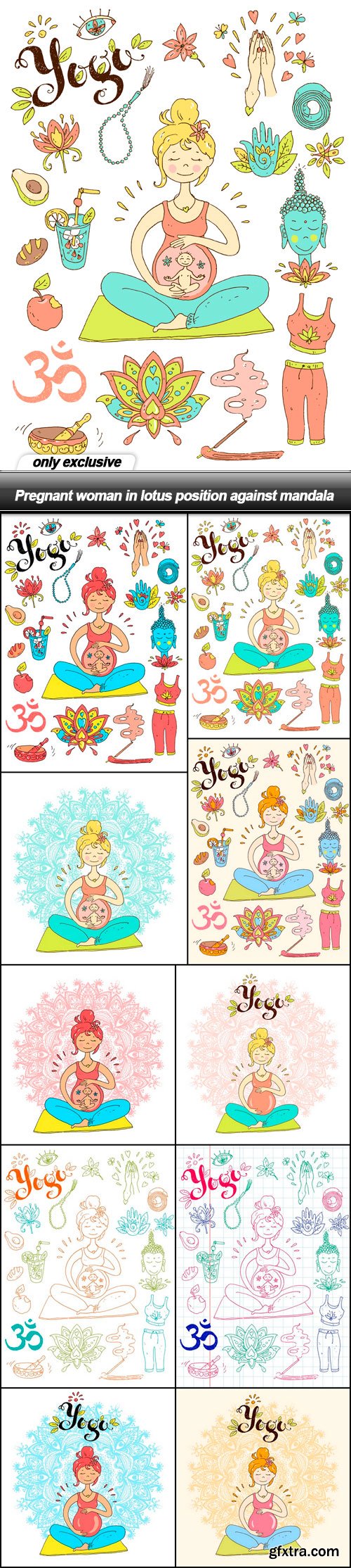 Pregnant woman in lotus position against mandala - 10 EPS