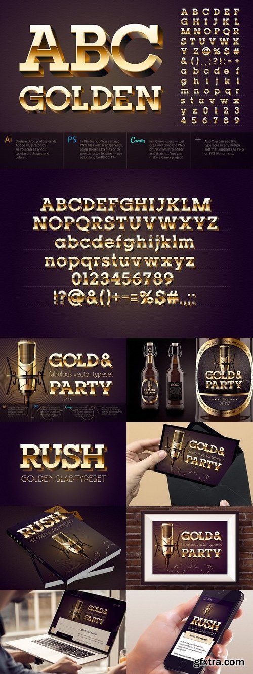 CM - Vector typefaces Golden 3D alphabet 1241527