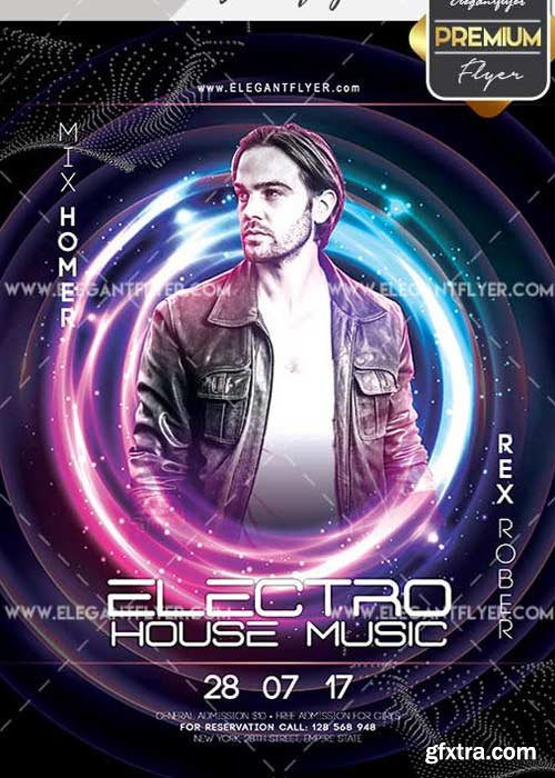 Electro House Music V22 Flyer PSD Template + Facebook Cover