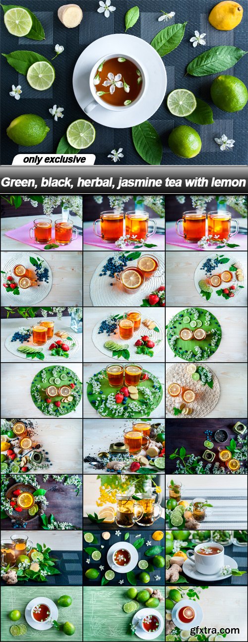 Green, black, herbal, jasmine tea with lemon - 24 UHQ JPEG