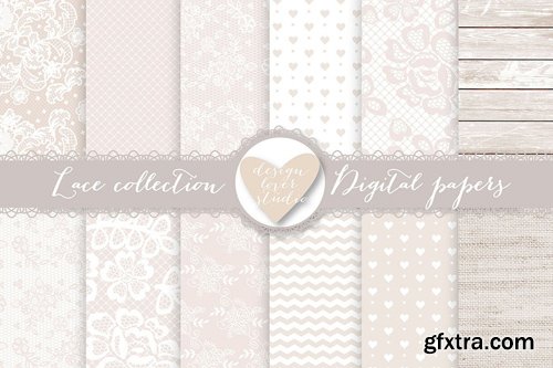 Lace digital papers, Beige wedding digital