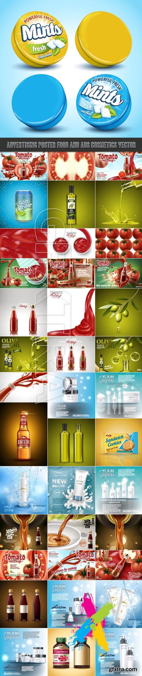 Advertising Poster food and ads Cosmetics vector