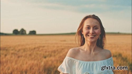 Beautiful girl running on sunlit wheat field slow motion 120 fps freedom concept happy woman having