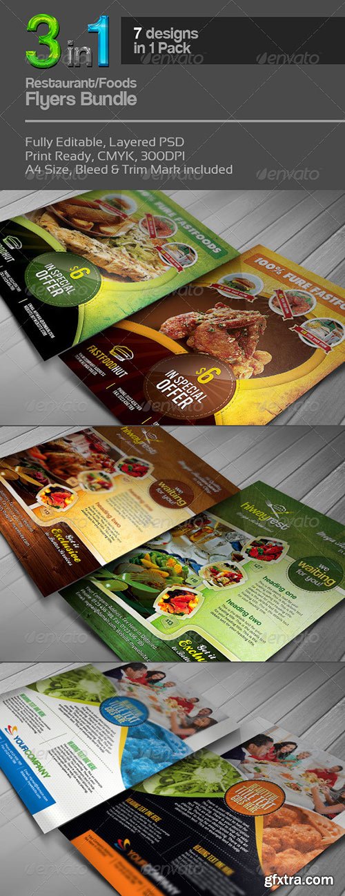 Graphicriver - 3 in 1 Restaurant Flyers Bundle v.2 4049986