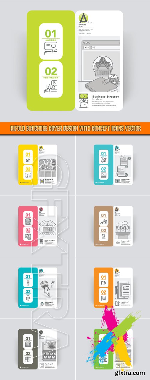 Bifold Brochure cover design with concept icons vector