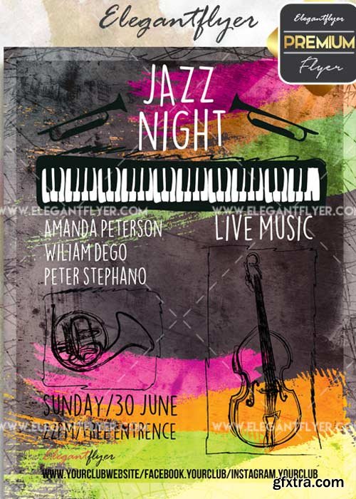 Jazz Night V25 Flyer PSD Template + Facebook Cover