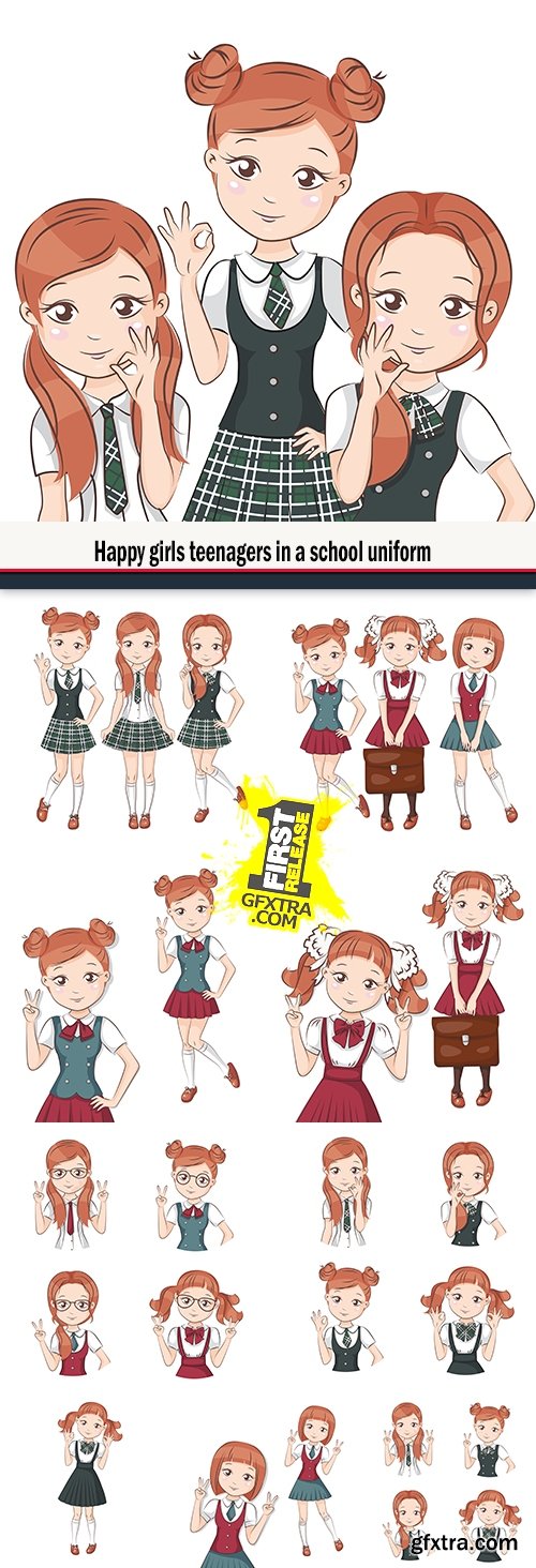 Happy girls teenagers in a school uniform