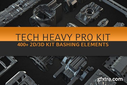 Download Tech heavy Pro Kit (400+ 2d/3d Elements) » GFxtra