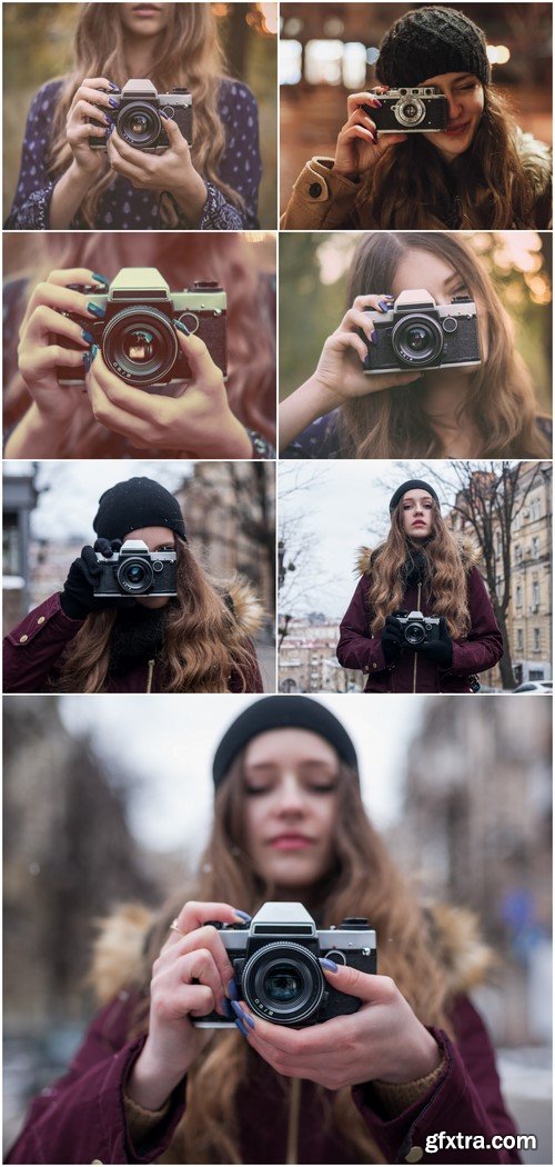 Girl photographer on city street 7X JPEG