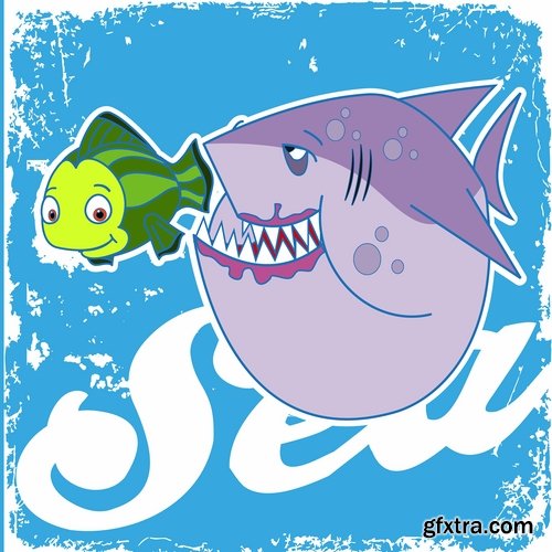 Printing on children's clothing T-shirt Fish Sea animals illustration 13 EPS
