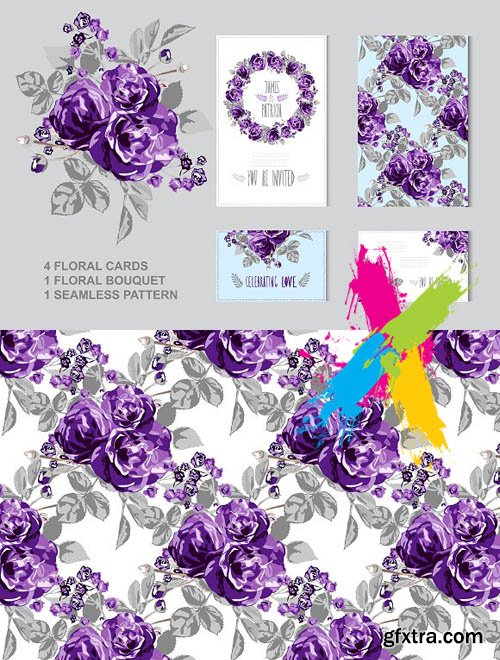 CM - Violet Roses Floral Cards 1592767