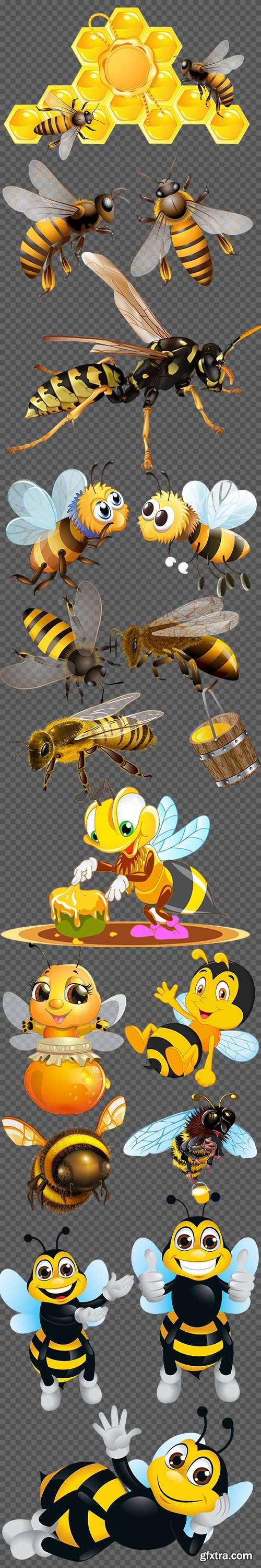 Bees and wasps on a transparent background