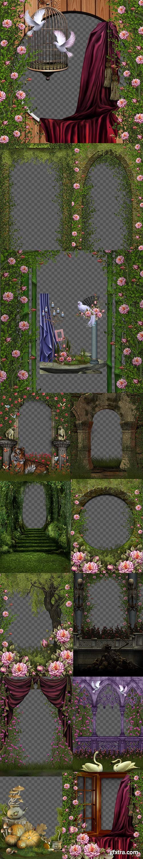 Backgrounds PNG. Arches and plants