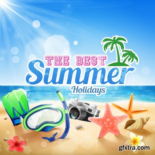 Summer flyer banner sticker holiday vacation vacation icon 21 EPS