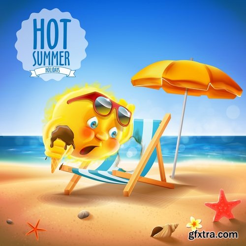 Summer flyer banner sticker holiday vacation vacation icon 21 EPS