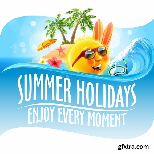 Summer flyer banner sticker holiday vacation vacation icon 21 EPS