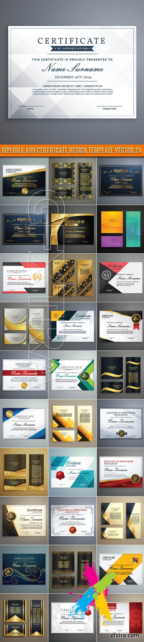 Diploma and certificate design template vector 24