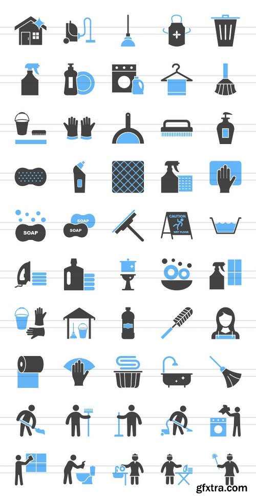 CreativeMarket 50 Cleaning Blue & Black Icons 1165337