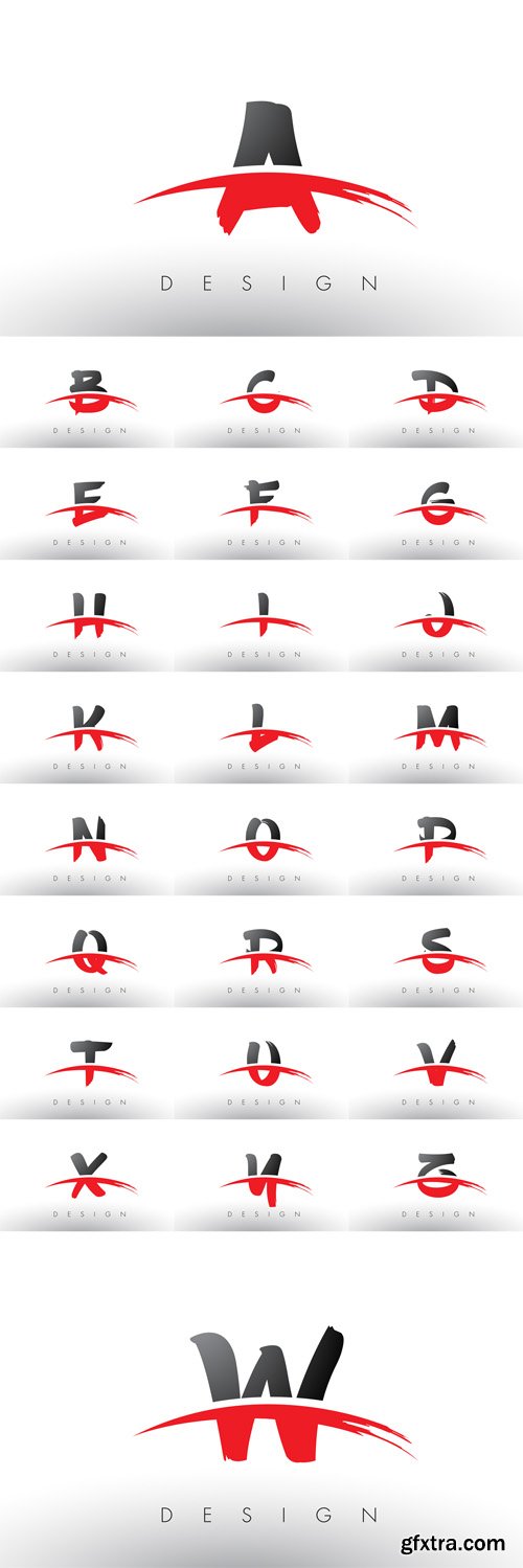Vector Set - Brush Logo Letters with Red and Black Swoosh Brush Front