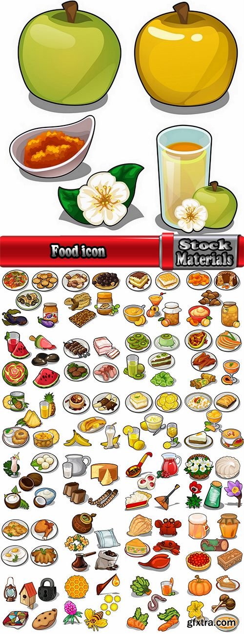 Food icon drawn drawing sweetness fruit vegetable ethnic set 25 EPS