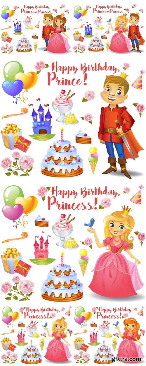 Birthday prince and princess 6X EPS