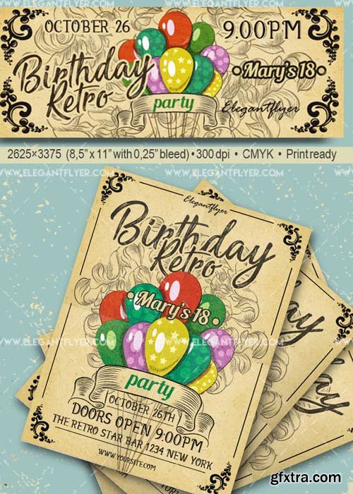 Birthday Retro Party V29 Flyer PSD Template + Facebook Cover