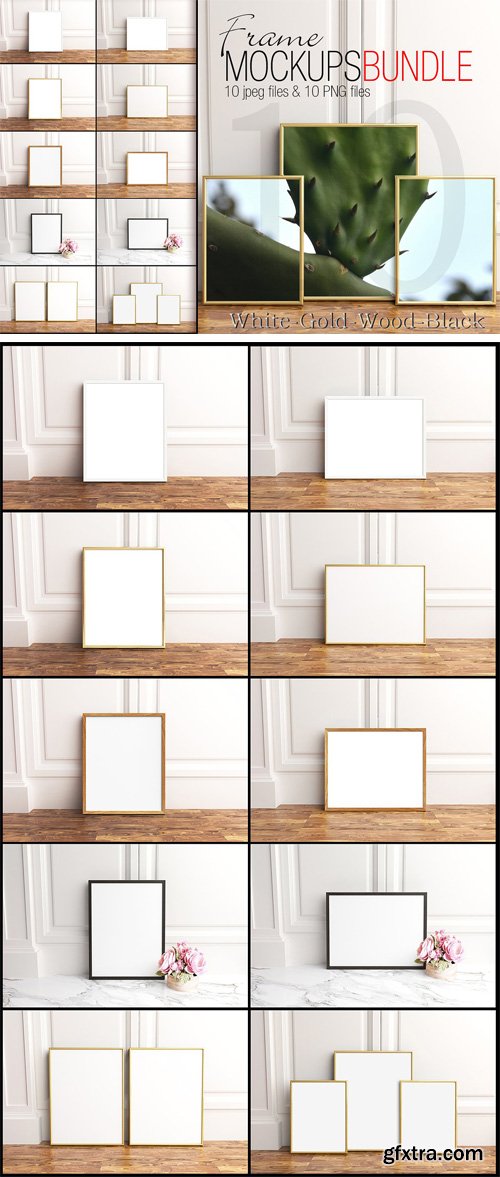 CM 1557290 - Frame Mockups Bundle, Gold, Wood, W&B