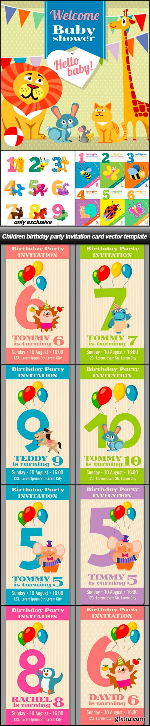 Children birthday party invitation card vector template - 11 EPS