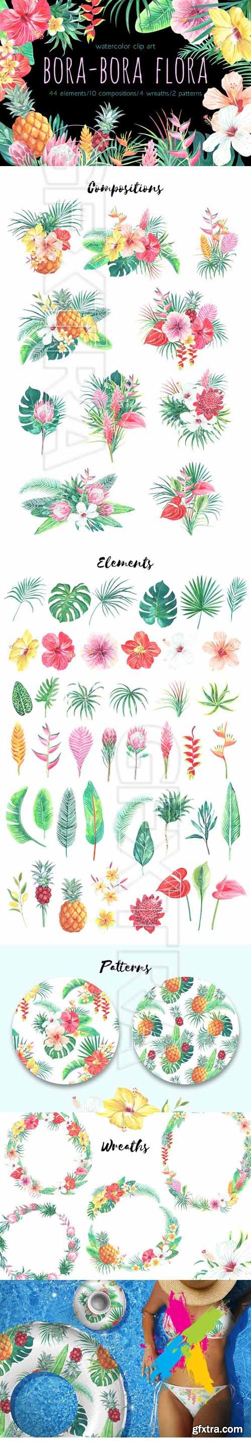 CM - Bora-Bora flora Watercolor clip art 1613288