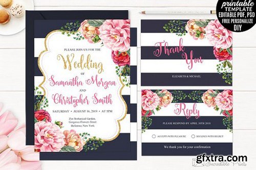 CM - Navy and Gold Floral Wedding Invite 1518904