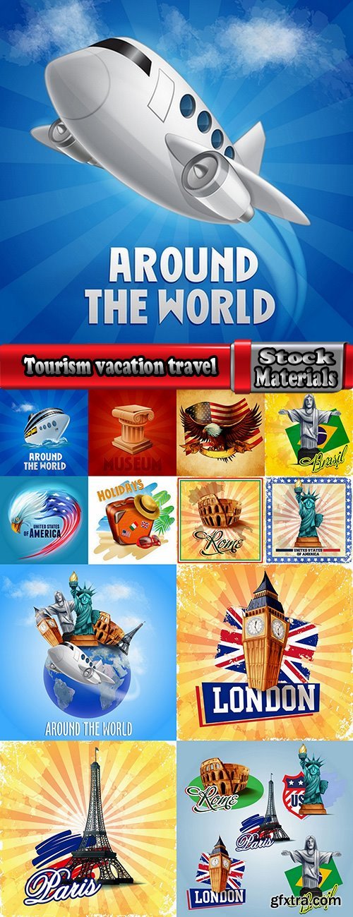 Tourism vacation travel postcard flyer banner 13 EPS