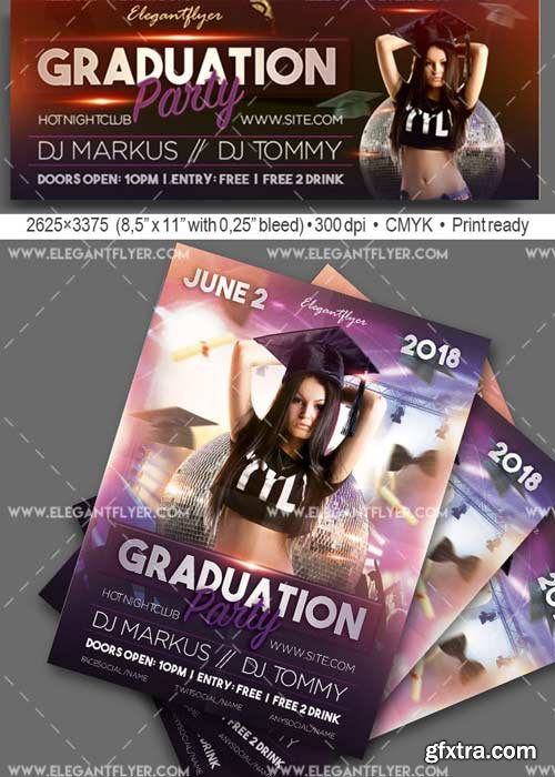 Graduation Party V3 Flyer PSD Template + Facebook Cover