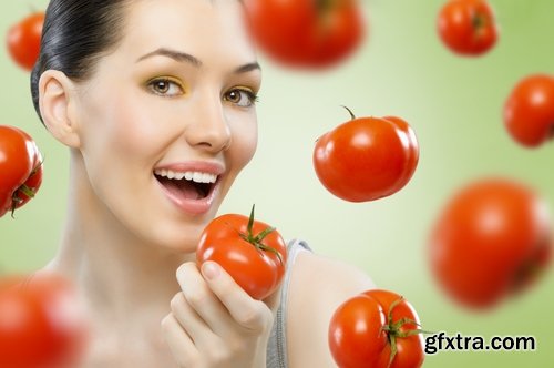 Woman eating tomato slimming vegetable 25 HQ Jpeg