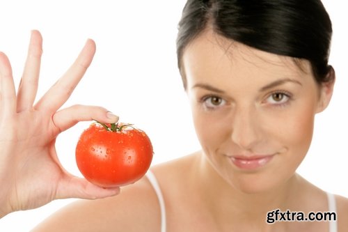 Woman eating tomato slimming vegetable 25 HQ Jpeg