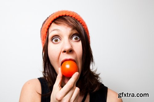 Woman eating tomato slimming vegetable 25 HQ Jpeg