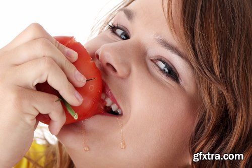 Woman eating tomato slimming vegetable 25 HQ Jpeg