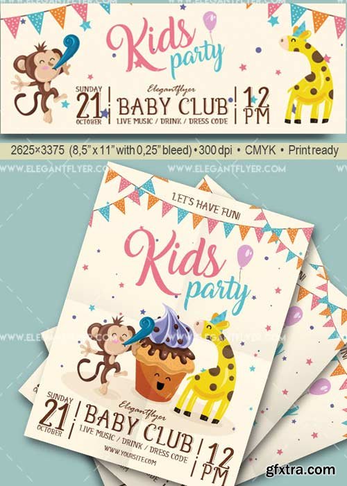 Kids Party V30 Flyer PSD Template + Facebook Cover