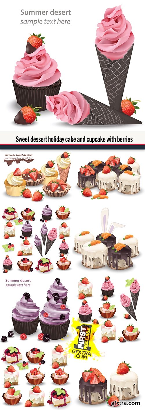 Sweet dessert holiday cake and cupcake with berries