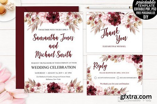 CM - Marsala Wedding Invitation Template 1529094