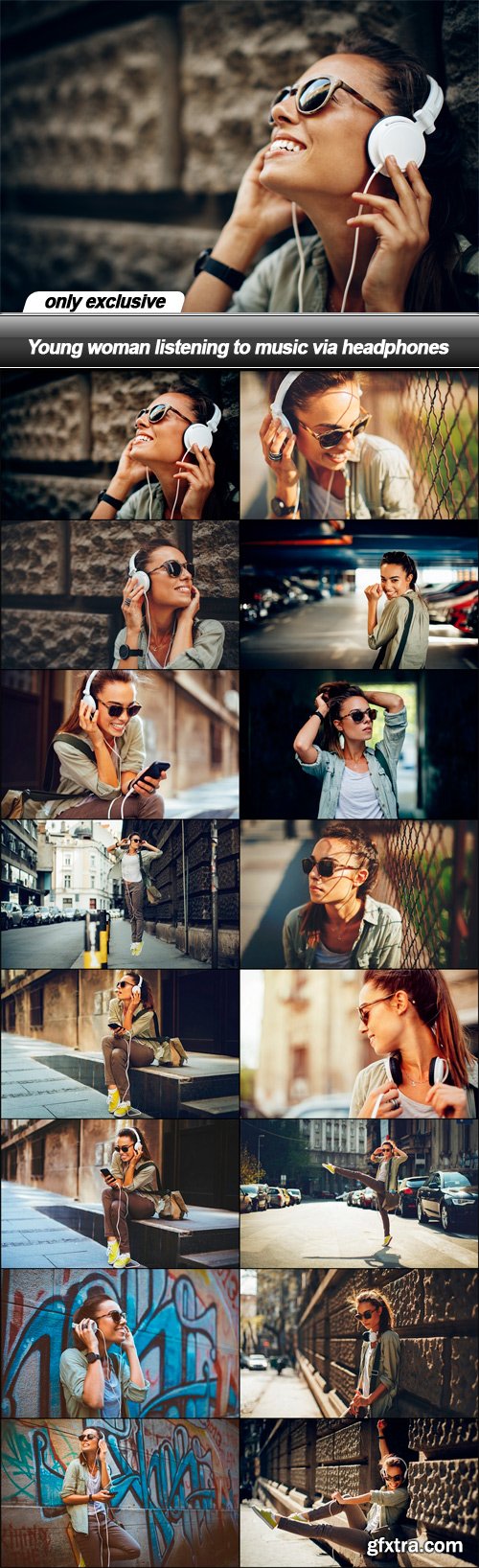 Young woman listening to music via headphones - 16 UHQ JPEG