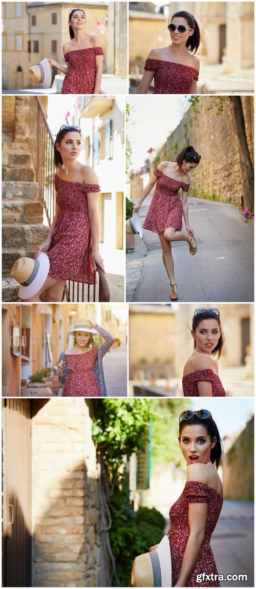 Fashionably dressed woman on the streets of a small Italian town 7X JPEG