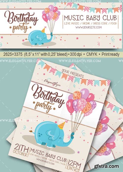 Birthday Party V34 Flyer PSD Template + Facebook Cover