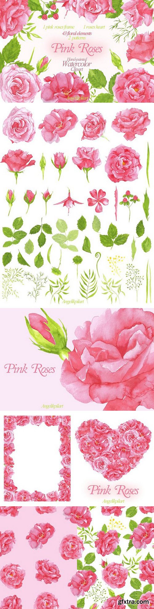 CM - watercolor Pink Roses clipart 1522731